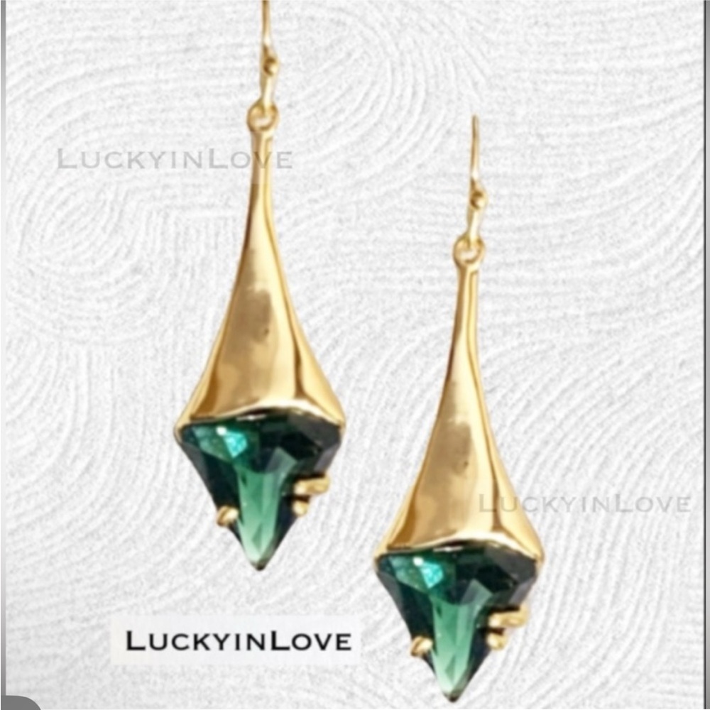 ALEXIS BITTAR • Miss Havisham Liquid Metal Gold Green Drop Earrings